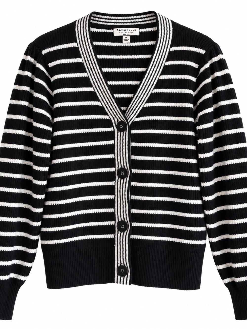 Bagatelle Collection Black & White Striped Knit Cardigan Size M